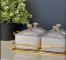 TREND HOME WHITE Plateau apéritif avec 6 bols carrés avec couvercle