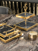 ZEYVE Lot de 2 plateaux motif marbré noir doré