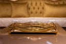 Plateau de service rectangulaire doré et décoratif en miroir - Rechteckiges Serviertablett mit goldenem und dekorativem Spiegel