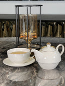 TREND HOME COLLECTION Set de théière en porcelaine et tasse avec liseré doré 3 pièces