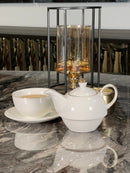 TREND HOME COLLECTION Set de théière en porcelaine et tasse avec liseré doré 3 pièces