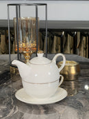 TREND HOME COLLECTION Set de théière en porcelaine et tasse avec liseré doré 3 pièces